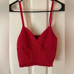 Red stretchy and ruched crop top! VERY FLATTERING FOR GIRLS WITH DD+